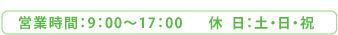営業時間：9：00～17：00　休日：土・日・祝
